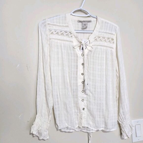 American Rag Cie Tops - American Rag Blouse Womens Size Small Egret Color Lightweight Longsleeve   B5